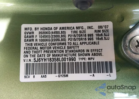 2008 Honda Element Lx z USA, uszkodzony, nr VIN 5J6YH18358L001990